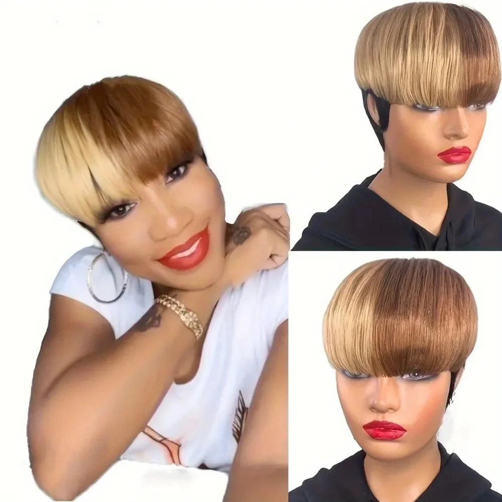1B/27/33 Mixed Color Pixie Cut Human Hair Wig - Picture 7 of 7